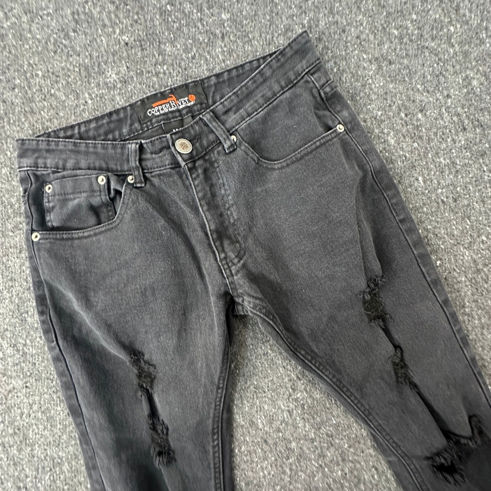 Copper Rivet Jeans Men 30x30 Black Distressed Slim Fit Ripped Denim Streetwear